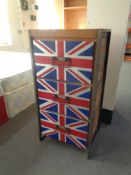 A contemporary metal three drawer chest of Union Jack design