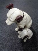 Two cast iron HMV dog money banks