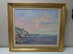 A 20th century gilt framed oil on canvas, coastal landscape,