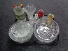 A tray of glass, Dartington crystal bowls,