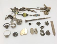 A group of mostly silver jewellery, rings, pendants, earrings, pencil,