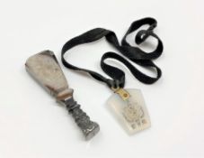 A silver mounted seal with polished agate handle,