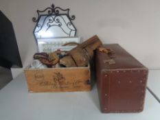 A vintage luggage case together with a painted Remy Martin cognac crate containing nineteenth