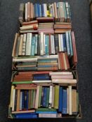 Three boxes containing hardback books to include twentieth century novels,