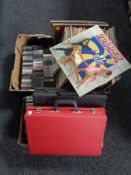 Three boxes and two cases containing vinyl LPs, 78s and cassette tapes,