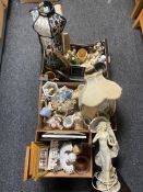 Two boxes and a crate containing miscellaneous, to include contemporary table lamps,