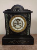An Edwardian black slate mantle clock