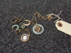 A collection of continental jewellery to include 9ct gold necklace with Chinese pendant,