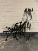 A metal cockerel weather vane together with a metal two-piece tree protector and a set of cast iron