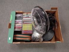 A box containing assorted electricals to include tape player, discman, Panasonic cassette player,