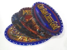 Four plastic fruit machine name plates