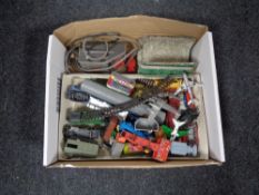 A quantity of vintage toys including Dinky die cast vehicles, Hornby Dublo railway items etc.
