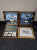 Three framed limited edition RAF montages containing coins together with a further framed John