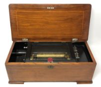 A Swiss walnut and satinwood strung cylinder music box CONDITION REPORT: Appears to