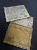 Three early 20th century coloured maps, Leicestershire, Norfolk and Yorkshire.