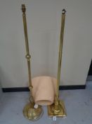 Two brass standard lamps, one with shade.