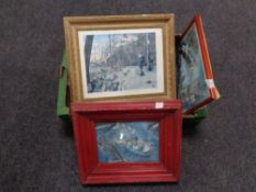 A box containing three mid twentieth century humorous prints.