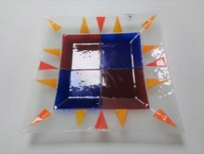 A contemporary studio glass square shallow platter,