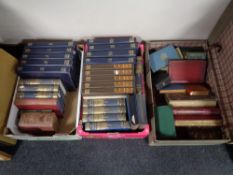 Two boxes and a vintage case containing early 20th century and later books to include novels,