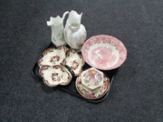 A tray containing Mason's lidded trinket pots, serving dish and side plates,
