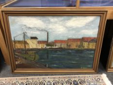 Continental school : Harbour scene, oil on canvas, 94 cm 63 cm, signed S.Lund, framed.