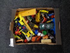 A box containing mid 20th century and later die cast vehicles to include Corgi, Matchbox,