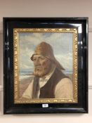 Continental School : Portrait of a fisherman, oil on canvas, 38 cm x 46 cm, indistinctly signed,