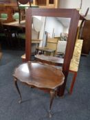 A twentieth century mahogany mirror with walnut pie crust table (as found)