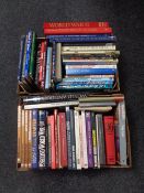 Two boxes containing hardback books relating to World War II, Guinness Book of Records, etc.