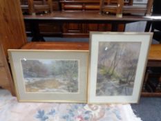 A Walter Holmes pastel drawing, River through a woodland, framed, together with a Joyce Gray pastel,