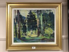 Continental School : Forest scene, oil on canvas, 49 cm x 39 cm, indistinctly signed, framed.