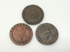 Three 1797 tuppence coins (3)
