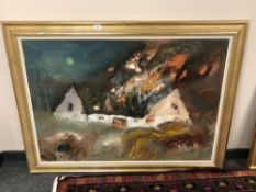 Continental School : Burning farmstead, oil on canvas, 117 cm x 83 cm,
