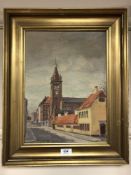 Continental School : Street scene with church, oil on canvas, signed Wilman, dated 1932,