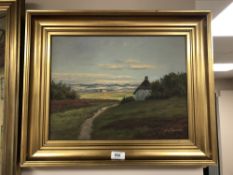 Continental School : Rural homestead with thatched cottage, oil on canvas, signed Jorgen Eising,