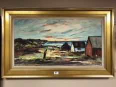 Continental school : Figures on the coast, oil on canvas, 74 cm x 39 cm, monogrammed lower right,