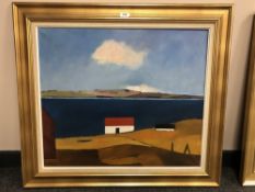 Continental School : Homestead by the sea, oil on canvas, 69 cm x 59 cm, indistinctly signed,