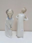 Two Lladro figures, Girl and Boy in nightdress.