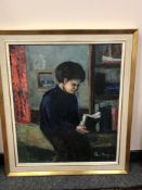 Continental school : portrait of a boy reading, oil on canvas, 59 cm x 69 cm, framed.
