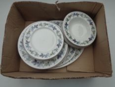 A tray of twenty four pieces of Royal Doulton Burgundy dinner ware