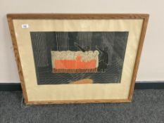 Continental school : A colour print depicting a choir, 74 cm x 63 cm, indistinctly signed in pencil,