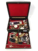 A jewellery box of costume jewellery, Colibri lighter,