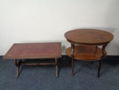 A late 19th century two tier oval inlaid mahogany occasional table together with a mahogany coffee