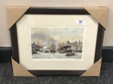 After Tom MacDonald : The Tyne at Newcastle upon Tyne, reproduction in colours, signed in pencil,