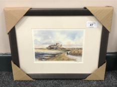 After Tom MacDonald : Bamburgh Castle, reproduction in colours, signed in pencil, 13 cm by 18 cm,