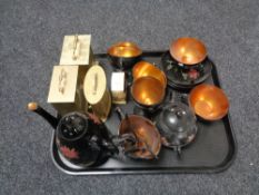 A tray of oriental lacquered tea china,