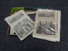 A box of antique and later Newspaper cuttings and prints