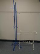 A twentieth century metal hat and coat stand together with a metal towel rail