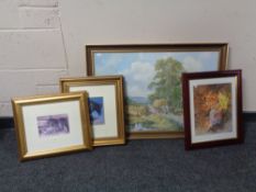 Two framed prints depicting shire horses together with a further gilt framed print of shire horses