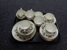 A tray containing 27 pieces of Royal Worcester Bacchanal leaf patterned tea china.